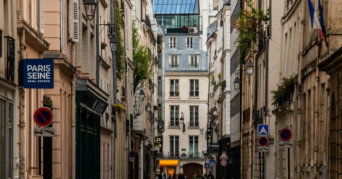 Narrow and picturesque street in the Quartier Latin in the 5th arrondissement of Paris