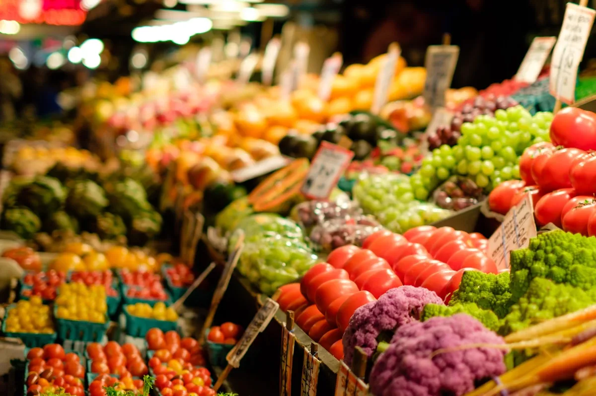 Colourful stalls at a Parisian market on Sunday morning