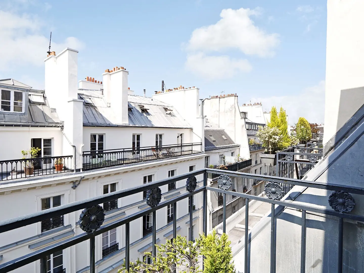 Balcon parisien ouvert sur les toits de zinc