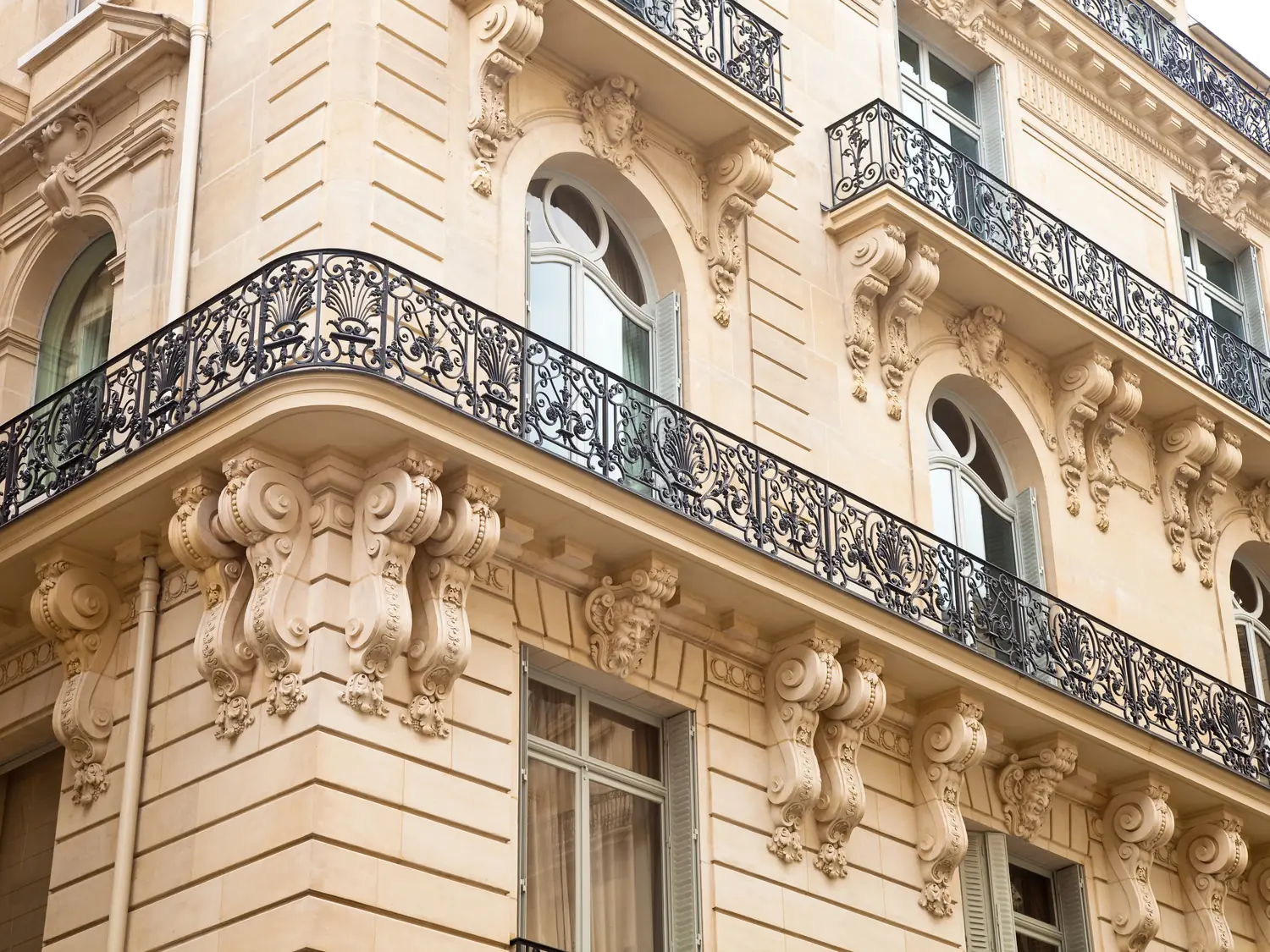 Detail of a Paris façade and its balcony