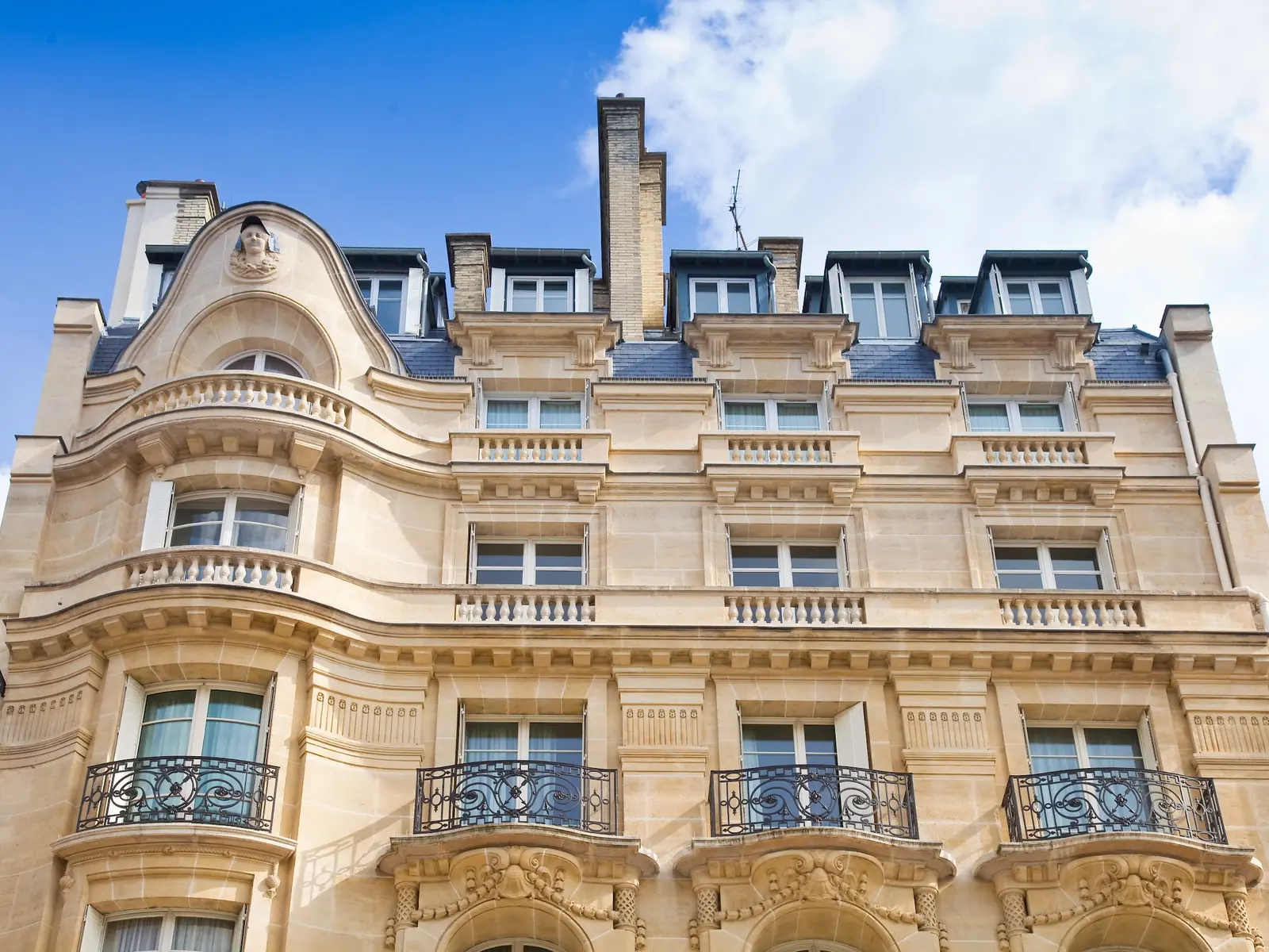 Haussmann building seen from below