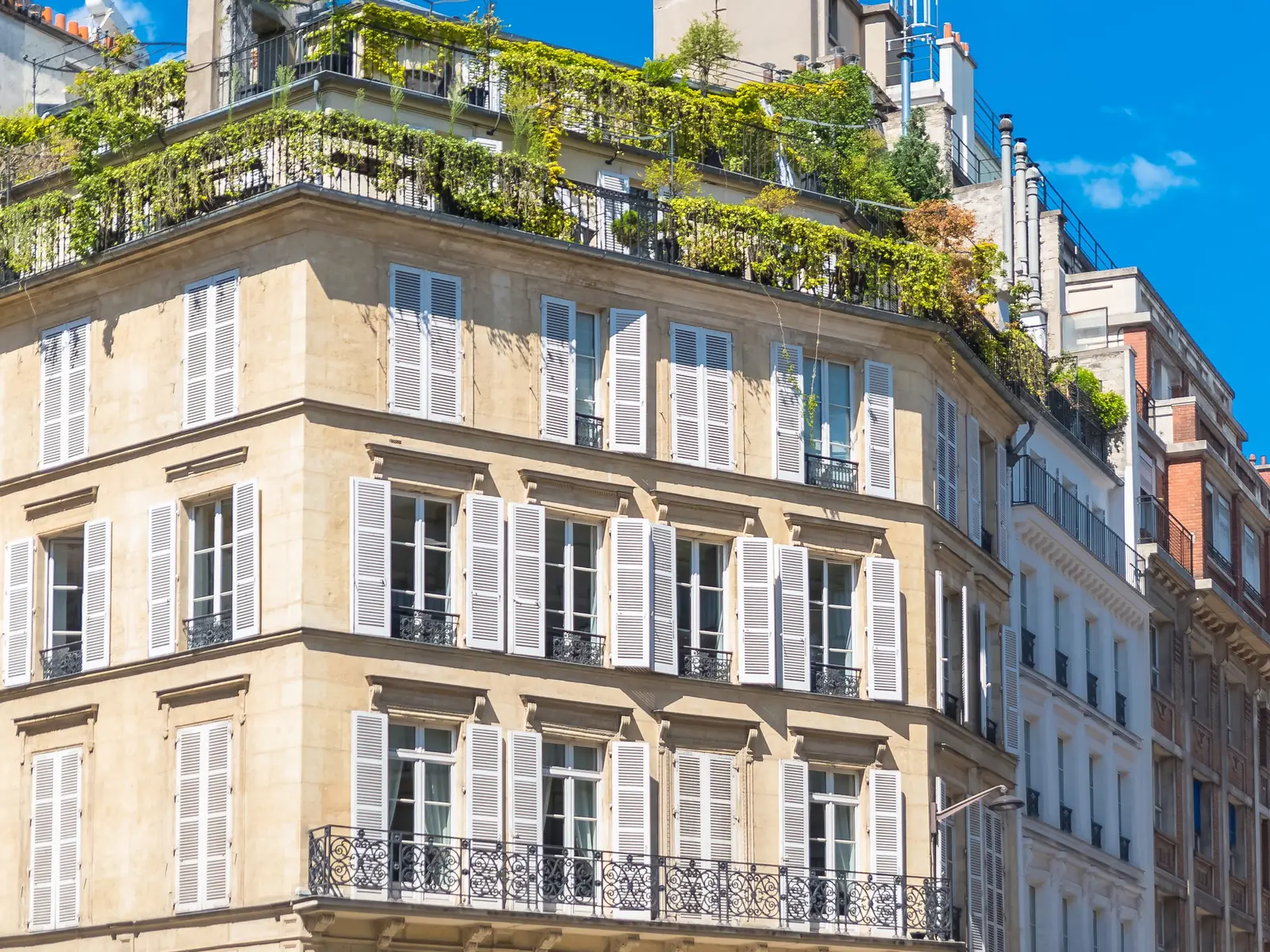 Immeuble parisien coiffé d'un toit végétalisé