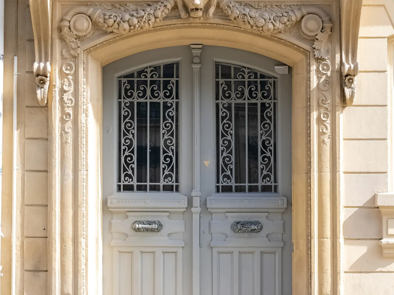 Carved carriage door of a Haussmann building