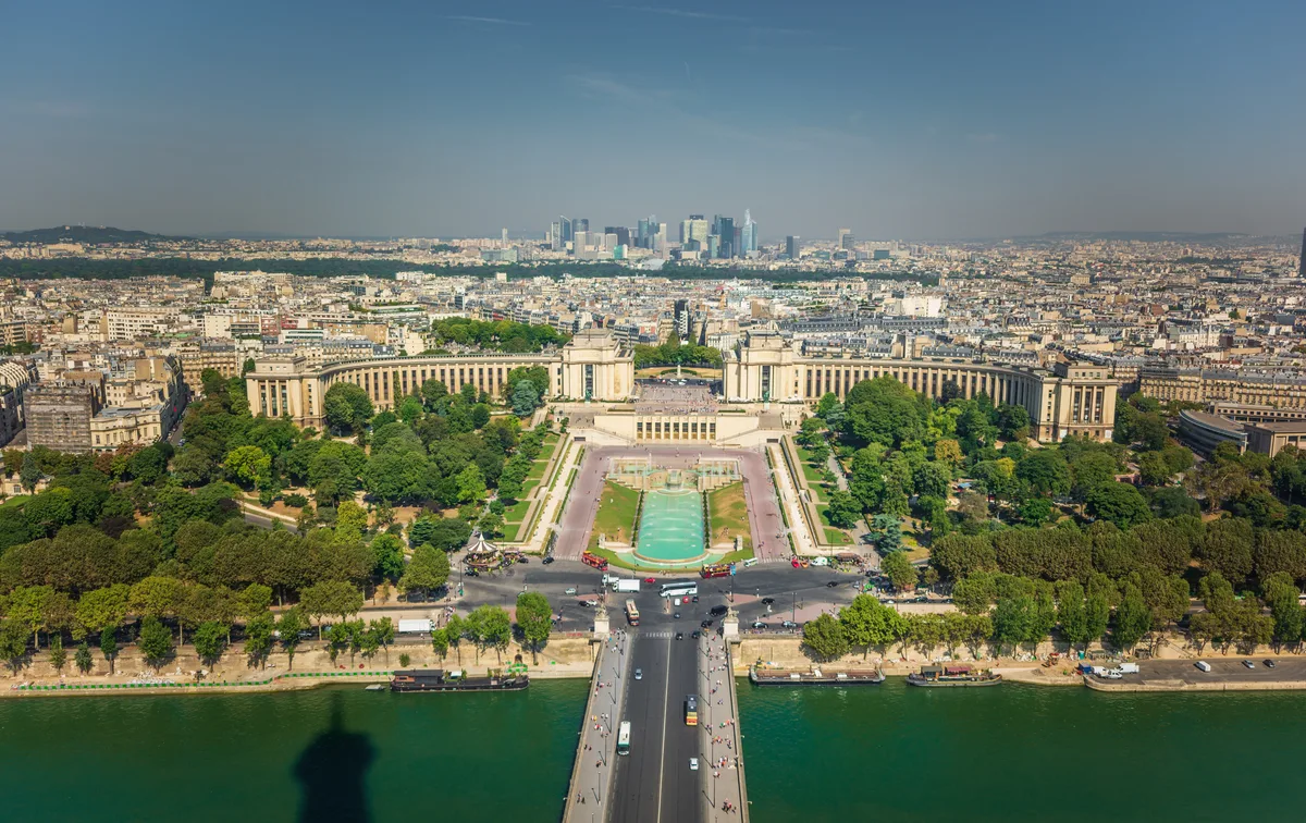 Le palais de Chaillot et les jardins du Trocadéro vus depuis la tour Eiffel