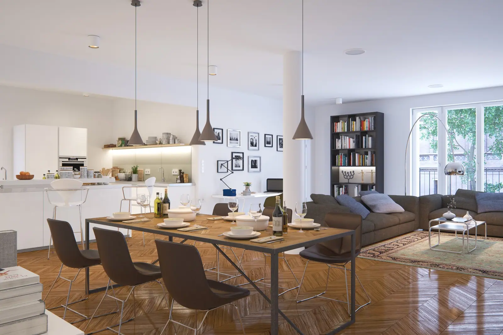 Cuisine ouverte contemporaine dans un appartement parisien rénové