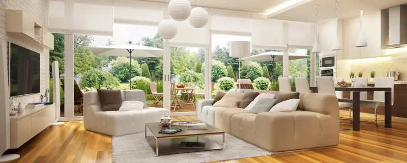 Salon contemporain ouvert sur un jardin parisien